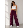Kadın Osy Modal Yumuşak Dokulu Nakış İşlemeli Cepli Oversize Bol Paça Eşofman Altı - Bordo