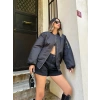 Kadın Oversize Bomber Ceket – Siyah, Fermuarlı, Sokak Modası Tarzı Mont - Siyah