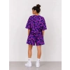 Kadın Oversize Kalıp Pubg Bape X Shark Nakışlı Cepli Şort Takım - Mor
