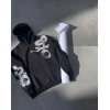 Kadın Oversize Kapüşonlu Cepli Baskılı 3 İplik Pamuklu Hoodie Sweatshirt - Siyah