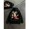 Kadın Oversize Kapüşonlu Cepli Baskılı 3 İplik Pamuklu Hoodie Sweatshirt - Siyah