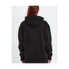 Kadın Oversize Kapüşonlu Cepli Ön Kol Baskılı 3 İplik Pamuklu Hoodie Sweatshirt - Siyah