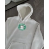 Kadın Oversize Kapüşonlu Kanguru Cepli Baskılı 3 İplik Pamuklu Sweatshirt Hoodie -   Beyaz