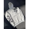 Kadın Oversize Kapüşonlu Kanguru Cepli Baskılı 3 İplik Pamuklu Sweatshirt Hoodie -   Beyaz