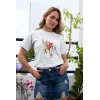 Kadın Özel Baskılı Modern Fit %100 Pamuk Bisiklet Yaka T-Shirt