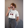 Kadın Özel Baskılı Modern Fit %100 Pamuk Bisiklet Yaka T-Shirt