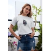 Kadın Özel Baskılı Modern Fit %100 Pamuk Bisiklet Yaka T-Shirt