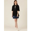 Kadın Papatya Baskılı T-Shirt Kısa Kol Bisiklet Yaka Oversize  Tişört - Siyah