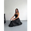 Kadın Straplez Pileli Elbise - Siyah