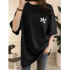 Kadın T-shirt Bisiklet yaka  NY Baskılı kısa kol Tişört - Siyah