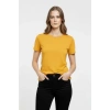 Kadın T-Shirt Bisiklet Yaka Slim Fit Likralı Tişört Yazlık Basic Body - Sarı
