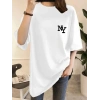 Kadın T-shirt Eğlenceli Harf NY Baskılı Bisiklet Yaka Tişört - Beyaz