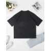 Kadın T-Shirt Ördek Baskılı Bisiklet Yakalı Kısa kol Tişört - Siyah
