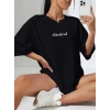 Kadın T-shirt Penye Compack Classical Baskılı Kısa kol Tişört - Siyah