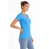 Kadın T-Shirt V Yaka Slim Fit Likralı Tişört Yazlık Basic Body - Açık Mavi