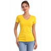 Kadın T-Shirt V Yaka Slim Fit Likralı Tişört Yazlık Basic Body - Sarı