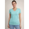 Kadın T-Shirt V Yaka Slim Fit Likralı Tişört Yazlık Basic Body - Turkuvaz