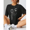 Kadın Tişört Baskılı Kısa kol Oversize T-shirt - Siyah