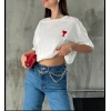 Kadın Tişört Bisiklet Yaka Baskılı Oversize Kısa Kol T-Shirt - Beyaz