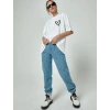 Kadın Tişört Bisiklet Yaka Baskılı Oversize T-Shirt - Beyaz