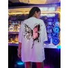 Kadın Tişört Kelebek Baskılı Oversize Kısa Kol T-Shirt - Beyaz