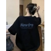 Kadın Tişört Newtro Baskılı Oversize Bisiklet Yaka T-shirt - Siyah