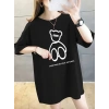 Kadın Tişört Penye Compack Baskılı Oversize Bisiklet Yaka T-shirt - Siyah