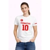 Kadın TÜRKİYE Ay Yıldız Baskılı 10 Numara Forma Tişört Taraftar T-Shirt - Beyaz