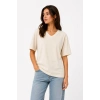 Kadın V Yaka Basic Tişört Kısa Kol Yazlık Regular Fit T-Shirt - Bej