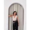 Kadın Vatkalı Kolsuz V Yaka Drapeli Crop Bluz Likralı Fit - Boyalı Gri