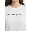 Kadın Wafıl Kumaş Tişört Regular Kalıp Bisiklet Yaka Baskılı T-Shirt - Beyaz