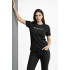 Kadın Wafıl Kumaş Tişört Regular Kalıp Bisiklet Yaka Baskılı T-Shirt - Siyah