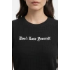 Kadın Wafıl Kumaş Tişört Regular Kalıp Bisiklet Yaka Baskılı T-Shirt - Siyah