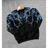 Kadın Yıldırım Baskılı Bisiklet Yaka 3 iplik pamuklu Sweatshirt - Siyah