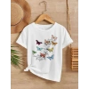 Kız Çocuk Bisiklet Yaka Baskılı T-Shirt - Beyaz