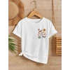 Kız Çocuk Bisiklet Yaka Baskılı T-Shirt - Beyaz