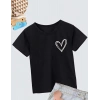 Kız Çocuk Bisiklet Yaka Baskılı T-Shirt - Siyah