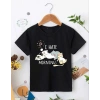 Kız Çocuk Bisiklet Yaka Baskılı T-Shirt - Siyah