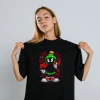 Marvin the Martian Graffiti Baskılı Unisex Siyah Tişört - 24/1 Penye Pamuklu