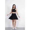 Sendy Kumaş Bisiklet Yaka Crop Şortlu Etek ikili Takım - Siyah