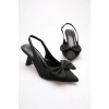 Siyah Fiyonklu Kitten Topuklu Slingback Kadın Ayakkabı TR08MS24A