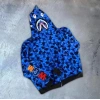 Unisex 2 İplik Bape Kapüşonu Fermuarlı Hırka - Mavi