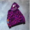 Unisex 2 İplik Bape Kapüşonu Fermuarlı Hırka - Mor