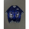 Unisex Bisiklet Yaka Baskılı Oversize T-Shirt - Lacivert