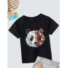 Unisex Çocuk Baskılı T-Shirt - Siyah