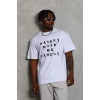 Unisex Oversize Baskılı Bisiklet Yaka T-Shirt - Beyaz