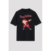 Yılbaşı Merry Christmas Noel Baba Baskılı Oversize Bisiklet Yaka T-shirt - Siyah