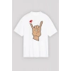 Yılbaşı Noel Başlıklı Serçe Parmak Baskılı Oversize Bisiklet Yaka T-shirt - Beyaz