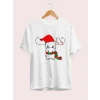 Yılbaşı Tişört Ren Geyiği baskılı Noel İçin T-shirt - Beyaz