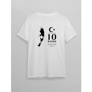 10 Kasım Atatürk Baskılı T-shirt - Beyaz